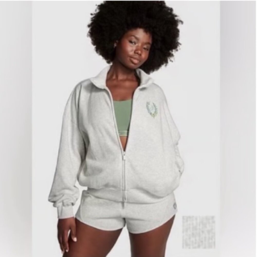 Victoria's Secret PINK Women's Full Zip Mock Neck Sweatshirt In Ivory XXL NWT
